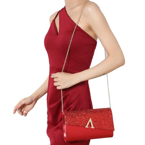 YYW 4 Pieces Women Evening Handbags Clutch Purse Bag with Rhinestone Crystal Jewelry Set for Wedding Party - color: red 1