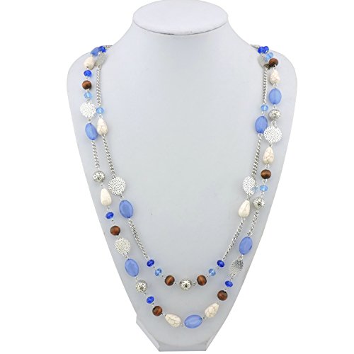 Bocar Long Necklaces for Women Trendy, Boho Layered Crystal Beaded Collar Necklaces for Women, Fashion Statement Necklaces Jewelry - color: Airy blue