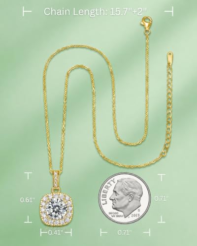 Moissanite Cushion Cut Pendant Necklace for Women - color: Gold, size: 1ct, style: Cushion Cut