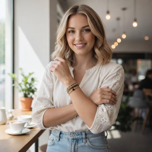 Gold Bracelets for Women, Beaded Cross Stack, Non Tarnish Set,Set-1 | Gold Beaded Bracelet Stack with Stretch Fit, Waterproof Finish and Dainty Design for Everyday Wear and Gifts - color: Colors-10