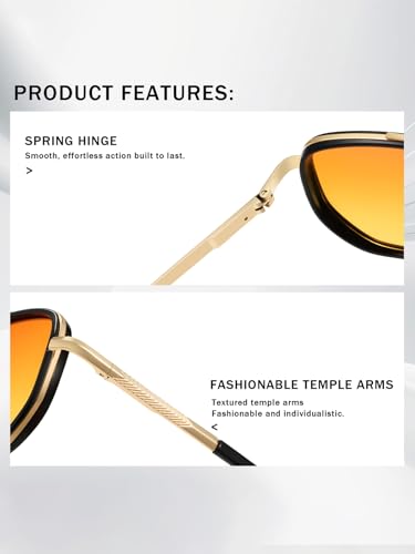 kimorn Women's Square Aviator Sunglasses, Polarized UV400 Pretecion | Retro Frame Shades, Small-Medium Fit, Driving, Beach, Daily Wear - color: Gold+black+yellow
