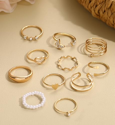 iF YOU 25 Pcs Gold Stackable Ring Set for Women, Chunky Knuckle Finger Midi Rings, Silver Simple Stacking Cute Rings Pack Trendy Stuff Jewelry Gift - style: 25 Gold thin rings