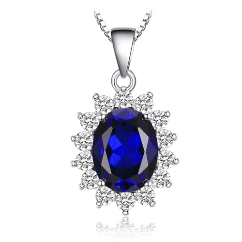 JewelryPalace Princess Diana Kate Middleton Natural Amethyst Citrine Garnet Peridot Topaz Created Ruby Sapphire Simulated Emerald Pendant Necklace for Women, 925 Sterling Silver Gemstone Jewelry Set - color: Royal Blue