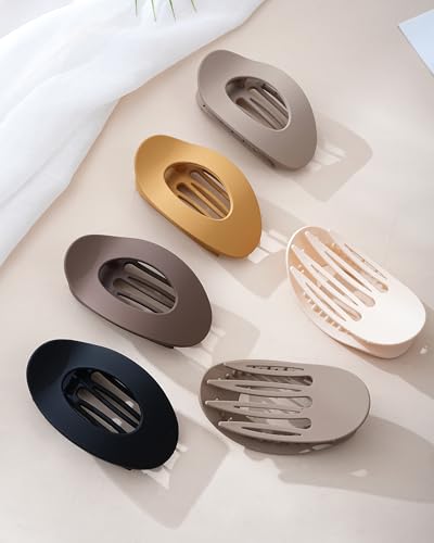 Mesovor 6 Pack Flat Hair Claw Clips, 4.33" Nonslip Round Lay Hair Clips | Strong Hold French Large Flat Hairclips for Lying Down, Yoga, Driving (Neutral Matte) - color: Neutral Matte
