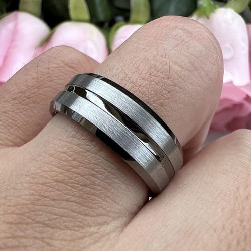 TUTISS 6mm 8mm Silver/Black/Blue/Gunmetal/Gold/Rose Gold Tungsten Rings for Men Women Fashion Engagement Wedding Bands Matte Finish Beveled Edges Comfort Fit - color: 8mm Gunmetal Brushed