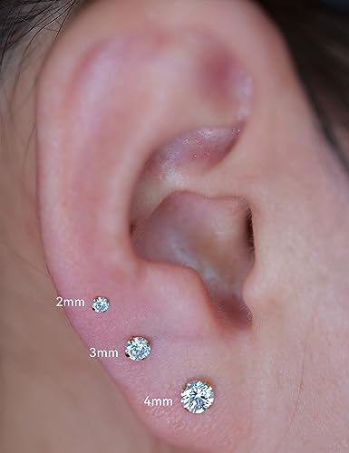 limerencia G23 Hypoallergenic 18g Flat Back Stud Earrings | F136 Implant Grade Titanium Pressfit Threadless Push Pop in Cartilage Helix Labret Lip Monroe Tragus Flat Back Piercing Studs - color: 4mm White CZ Silver