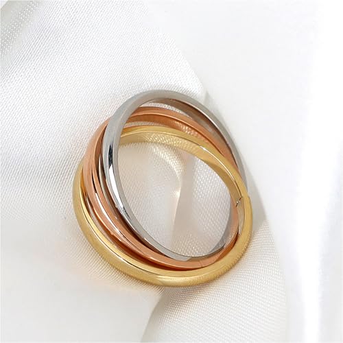 Interlocked Rolling Anxiety Fidget Ring for Women Men Stainless Steel Gold Siver Rose Triple Row Rolling Interlocking Statement Finger Rings Stress Relief Band Stacking Fashion Promise Jewelry - size: 8