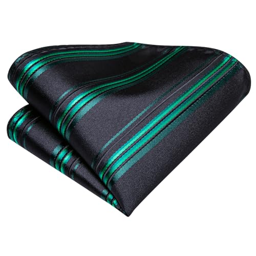Hi-Tie Men's Silk Ties Formal Woven Classic Necktie Pocket Square Cufflinks Lapel Pin Set Wedding Business - color: A Black and Green