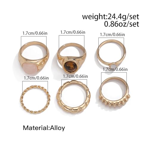 Gold Rings for Women Non Tarnish Boho Stackable Adjustable Open Rings Set Finger Knuckle Stacking Ring Packs Jewelry Gift - color: Gold Chunky Stackable Rings 6Pcs