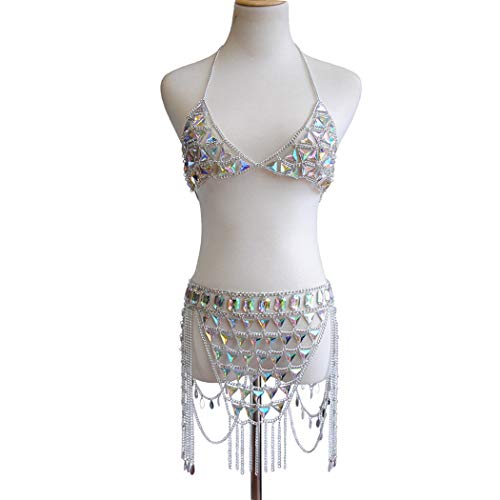 Rhinestone Body Chain Suit Boho Waist Belly Chain Skirt Crystal Body Chain Bra top Festival Jewelry for Women and Girls (Ⅰ) - color: Ⅰ
