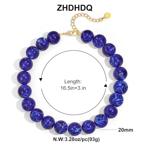 Multicolor Chunky Beaded Necklace, Statement Colorful Round Ball Beads Choker Necklace with Gold-Tone Adjustable Chain, Fashion Bold Neck Jewelry for Women - color: 20MM-Blue