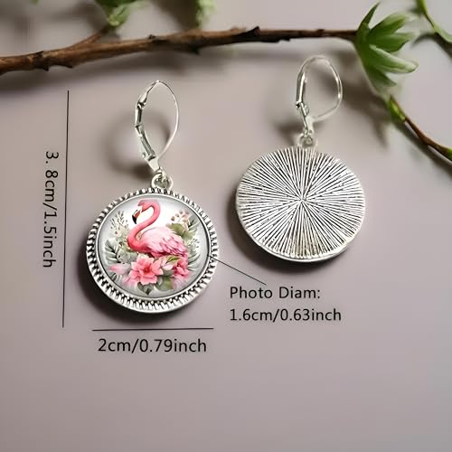 Flamingo Jewelry Set with Pink Crystal, 4-Piece Silver Teardrop Design, Necklace Bracelet Earrings Ring
