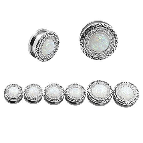 Qmcandy 2pcs 2G-1 inch Stainless Steel Mother of Pearl or Opal Screw Ear Plugs Gauges Piercing - color: A White Opal 11/16"(18mm)