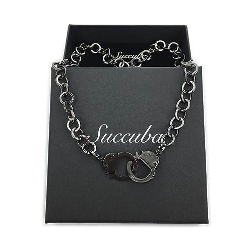Succuba Stainless Steel Handcuff Choker Necklace Chain Pendant Choker Collar Necklace for Women and Men from 16 to 24 Inches with Box - color: B, size: 20 Inches