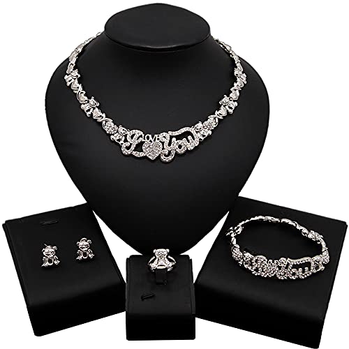 African Necklace Set Hugs and Kisses Gold Jewelry Sets For Women 18k Gold/Silver Filled LOVE Necklaces Jewelry Sets Wedding Jewelry Necklace Earrings Bracelet Ring Gifts - color: Silver