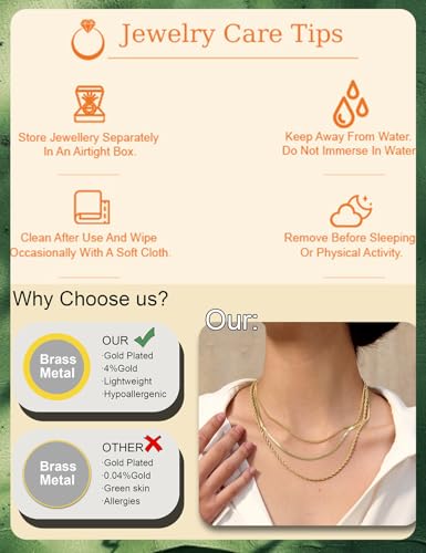 Gold & Silver Necklace Set for Women Trendy | 3 Layered Chain Necklace Stack - Non Tarnish Adjustable Cuban Rope Herringbone Necklaces for Women Jewelry Gifts - color: Gold