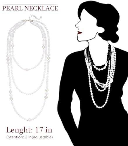 Errally Long Pearl Necklace and Earring Set Layered Pearl Beaded Necklaces for Women White Costume Jewelry Sets Gifts for Mom - color: 3-Layer