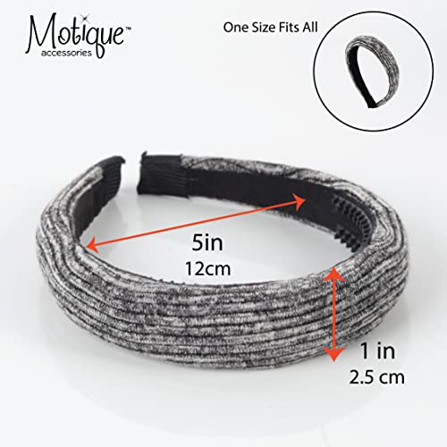1 Inch Ribbed Cotton Padded Headband - Black White Melange - color: Black White Melange