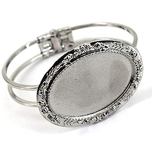 Minache Gold Silver Oval Bezel Tray Cuff Bangles Bracelets for Women,20mm Blank Cuff Style Bracelet Trays for Bracelet DIY Making - color: style 2