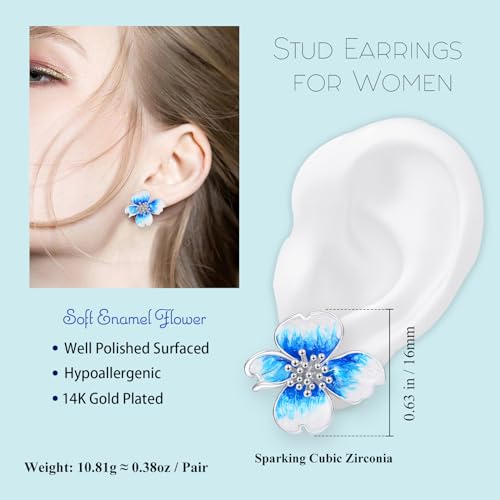 Clip on Earrings Women, 14K Gold Plated Earrings for Sensitive Ears, Fashion Women's Earrings Jewelry Birthday Gift for Wife Grandma Daughter Girls on Christmas Thanksgiving - color: Silver Navy Blue Earrings