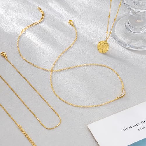 CHESKY Gold Layered Necklaces Set, 14K Gold Plated Paperclip Chain Stack | 3 Pcs Dainty Layering Necklaces, Gold CZ Pendant Necklace Trendy Jewelry Gift for Women Daily Wear - style: CZ-bar-box