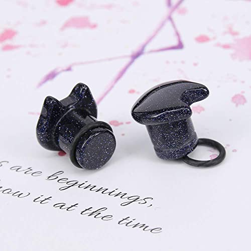 Cute Cat Natural Organic Stone Ear Plug Single Flare Ear Tunnel Gauge Stretcher Ear Expander Piercing 2g-5/8 - color: Blue Sandstone, Gauge=1/2"(12mm)