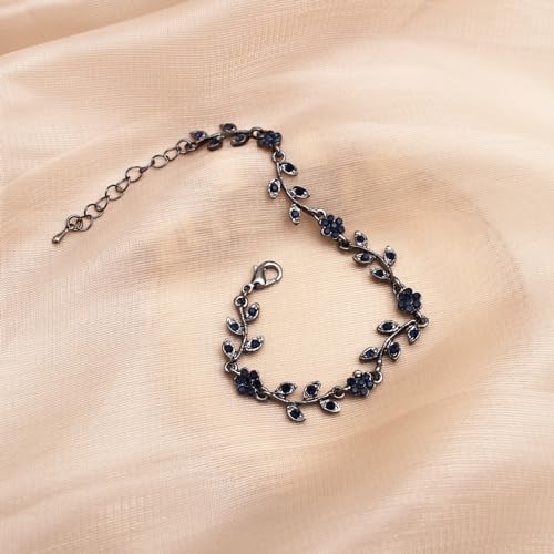 Austrian Crystal Rhinestone Choker Necklace Dangle Earring Link Bracelet Jewelry Set for Brides Bridesmaid Prom Costume Accessories for Women - color: Blue-Gunmetal