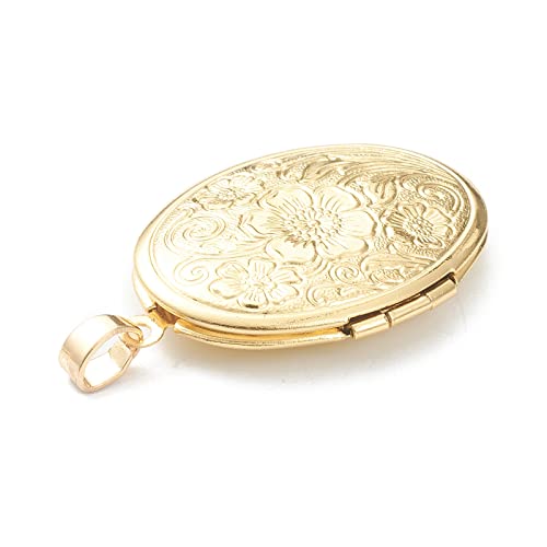 Craftdady 18K Gold Plated Brass Photo Locket Frame Pendants Charms for Necklaces Personalized Jewelry Crafts Making - size: 33.5x23.5mm Oval