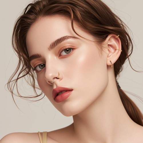 FUNLMO 16G 18G Nose Ring Hoop Septum Ring Helix Tragus Conch Rook Daith Lip Piercing Jewelry Cartilage Earring 316L Surgical Steel - color: Gold