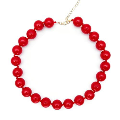 Red Beaded Necklace for Women Chunky Beaded Necklace Adjustable Acrylic Bead Choker Necklaces Big Statement Necklaces Jewelry Accessories - color: RopeBeadNecklace