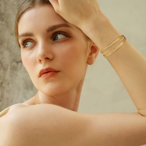 Chunky 14k Gold Cuff Bracelets for Women - Non Tarnish Teardrop Bangle Multi-layer Cross Wire Open Bracelets - color: Golden 20