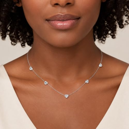 Dainty Silver Gold Necklaces for Women Cute Station Choker Simulated Diamond Necklace Simple Layering CZ Necklace Trendy Jewelry Gifts - color: Silver, style: Heart