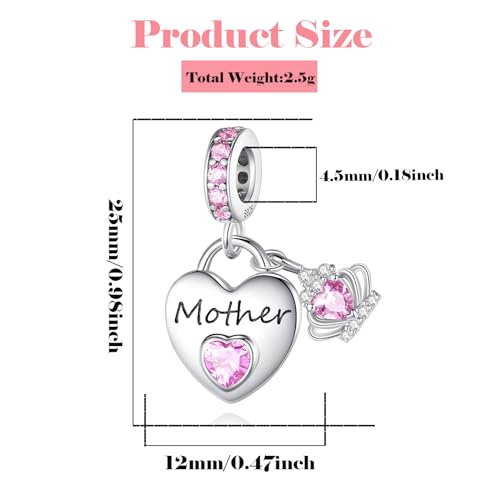 Family Charms for Charms Bracelet: 925 Sterling Silver Heart Dangle Charms for Bracelets and Necklaces, Birthday Mother's Day Christmas Jewelry Gifts For Women. - color: Mother