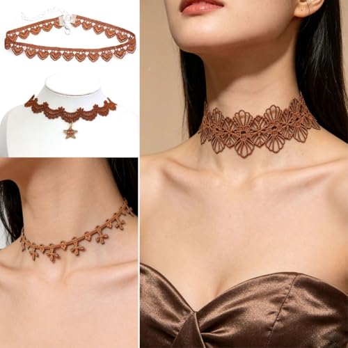 Pink Lace Choker Necklace Set, 10 Pieces - color: Brown