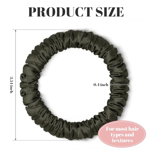 Scrunchies Hair Ties Silk Satin Scrunchy, WantGor Women 4PC Hair Bands | Pure Mulberry Silk Skinny Elastic Scrunchies Bracelets Ponytail Holders Hair Accessories (Beige,Champagne,Coffee,Grey-green) - color: Beige,Champagne,Coffee,Grey-green