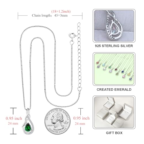 STARCHENIE 925 Sterling Silver Necklace Dangle Earrings for Women Infinity Twisted Teardrop Pendant May Birthstone Created Emerald Jewelry Set