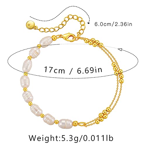 Dainty Gold Bracelets for Women, 18 Gold Plated Adjustable Evil Eye/Butterfly/Beaded/Pearl/Heart/Turquoise Handmade Bracelet for Women - style: Pearl and Gold Bead