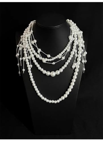 Pearl Tassel Wasit Chain for Women body chain Multi-layer White Pearl Tassel Belly Chain Belts for Women Long Tassel Pendant Layered Pearls Belt for Dresses Wedding Bridal Rave Body Jewelry Accessories