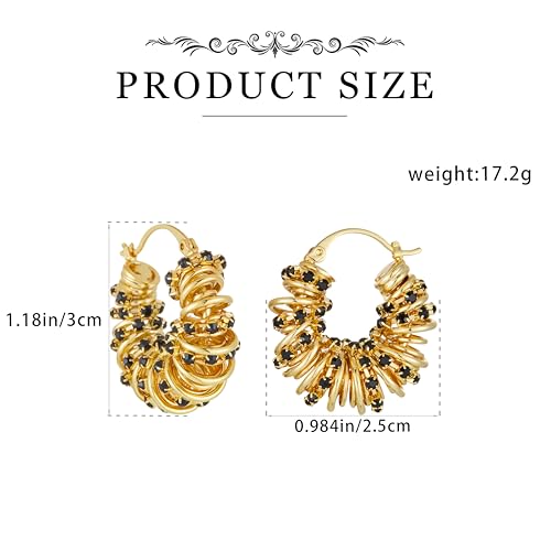 Statement Earrings for Women | Chunky Gold Hoops Rhinestone Thick Hoop Earrings 14K Gold Plated Hypoallergenic - color: Gold-Black