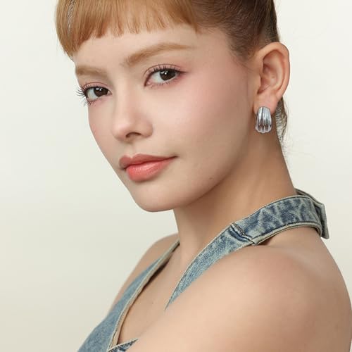Statement Chunky Gold Earrings for Women Unique Square Stainless Steel Heaven Mayhem Button Stud Earrings Trendy Jewelry - style: Silver Geometric