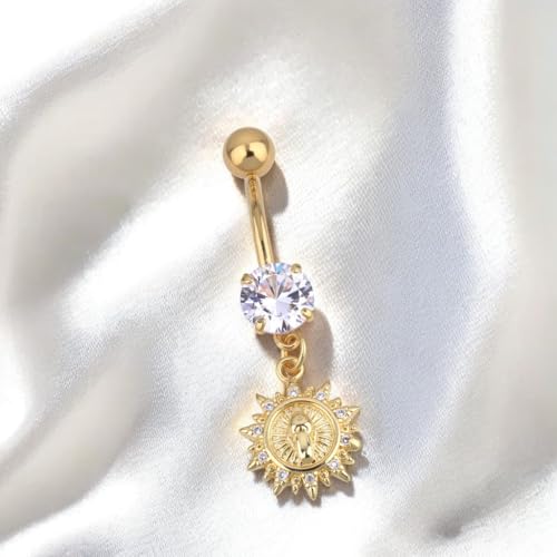 B BodyPJ Sparkles 14G Religious Belly Button Ring with Crystal Cross and Religious Charms, Stainless Steel - style: Type E,Gold