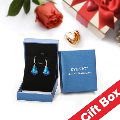 EVEVIC Austrian Crystal Baroque Teardrop Dangle Earrings for Women | 14K Gold-Plated,Hypoallergenic,Brilliant Facets,Fluid Movement,Easy-Wear Fishhook Fit,For Daily Wear And Special Occasions - color: Bermuda Blue