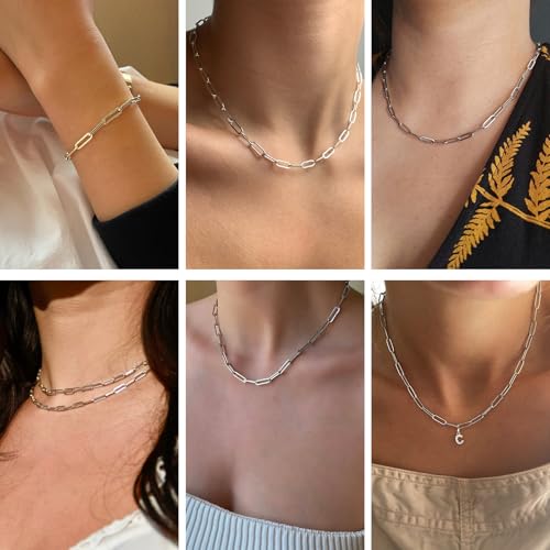 YOUBEIYEE 10 Pack Stainless Steel Paperclip Necklace Chains Bulk | Classic Men and Women Paperclip Chain Necklace Set - color: Steel Color, size: 16inch (4x12mm)