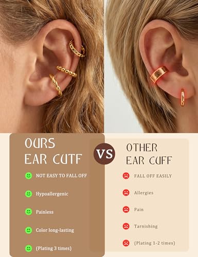 Giovanchi 16Pcs Ear Cuffs Non Piercing Ear Cuff Earrings for Women | 14K Gold Plated Ear Cuff, Adjustable, Non Pierced Ears, Clip on Cartilage Earring Fake Earrings Set - color: A-14K Gold Plated
