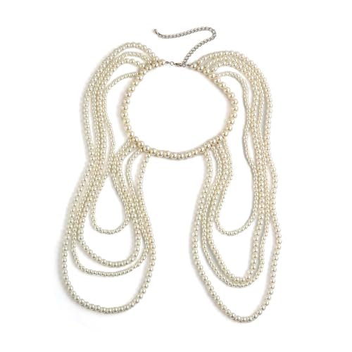 Summer Bikini Mulit-layered Bead Shoulder Body Chain Jewelry Festival Rave Pearl Neck Chain Sexy Bridal Wedding Pearl Shoulder Arm Body Chain Jewelry for Women