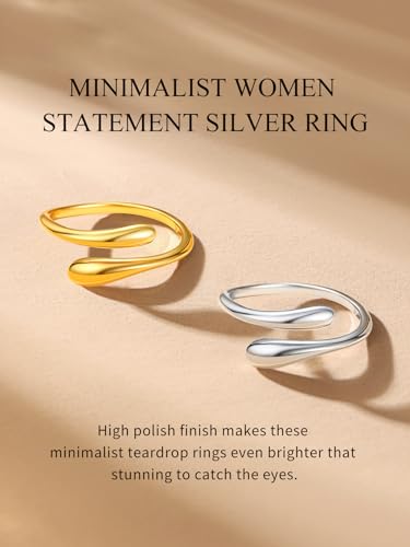 Bestyle Silver Birthstone Ring for Women, Dainty Sterling Silver Teardrop Ring Open Adjustable Band Ring, Love Statement TOI et Moi Ring Promise Ring for Her - color: 00. Gold Teardrop