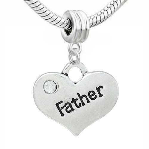 Sexy Sparkles Heart Charm – Fits Snake Chain Bracelets, Compatible with European, Biagi, and Chamilia, Ideal for Friendship and Family Jewelry (2 Pcs Mother Son) - style: Father