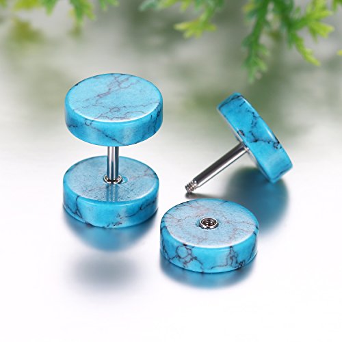 4 Pairs Unisex Marble Stone Screw Stud Earrings Set,Cupimatch Ear Piercing Plugs Faux Gauges Illusion Tunnel Earrings for Mother's Day (10mm) - color: blue-green-2pack