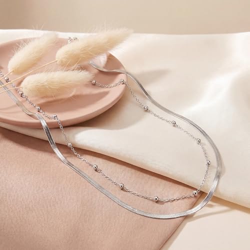 Layered Waist Chain for Women Waterproof, 14K Gold/Silver Plated Belly Chain Belt Waist Beads Chain Herringbone Snake Satellite Body Chain Beach Summer Fashion Jewelry Gift - style: Style 1-Silver