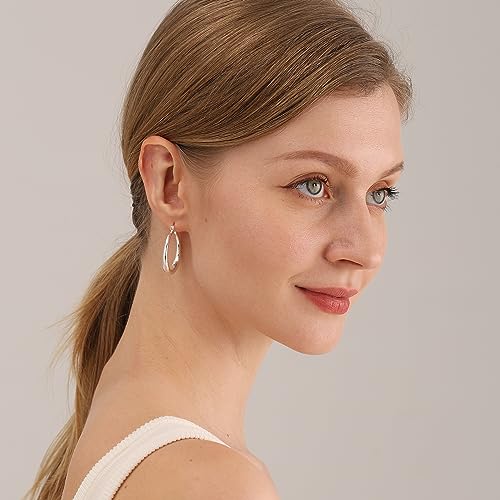 OOOPEL 925 Sterling Silver Hoop for Women Gold Hoop Earrings Hypoallergenic Diamond-Cut Ripples Designed - Non Tarnish Large Hoop Earrings(30/40/50/60/70mm) - color: Silver-30mm